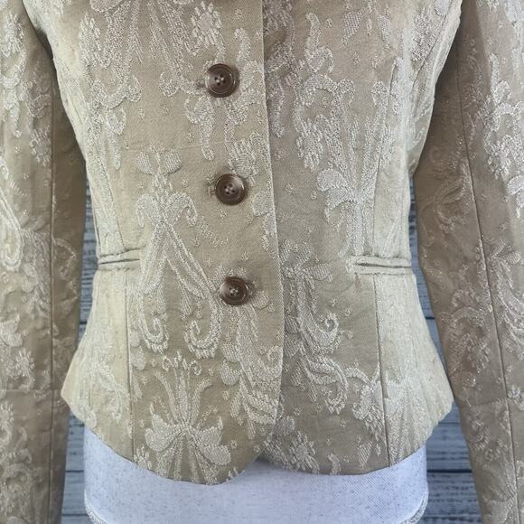 Spiegel Blazer Jacket size 6 Khaki Floral Embossed Flowers Church Career Wedding - Picture 5 of 10